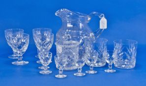 Collection of Glassware, including jug, lidded jar and a small collection of drinking glasses.