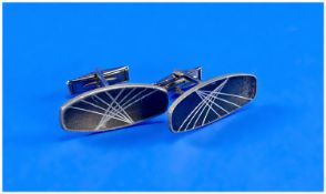 Jorgen Jensen Pewter Cufflinks, Slightly Concave Boat Shape Form. Numbered 789.