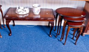 Small Mahogany Coffee Table, glass topped, together with a nest of  three tables, of oval form,