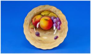 Royal Worcester Hand Painted Bowl `Fruits` Still Life Apples and Grapes. Signed A Shuck. Date 1928.