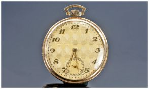 Art Deco - Fine Slim 9ct Gold Open Faced Pocket Watch, with gold face, fingers and numbers, plus