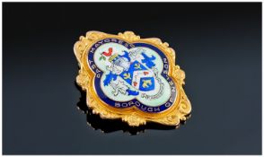 9ct Gold & Enamel Mayoress Medal/Brooch. Central Enamelled Borough Of Nelson Coat Of Arms, Named