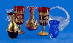 Collection of Various Glassware, comprising two gilt and red glasses, gilt overlaid red vase,
