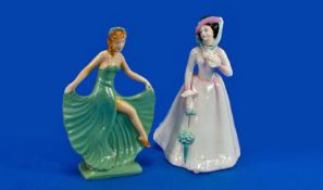 Royal Doulton Figure ``Julia`` in a Pale Pink Dress and Green Hat, number HN2706, modelled by Peggy