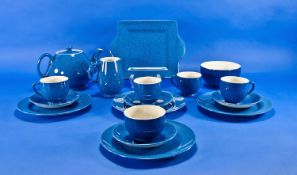 Moorcroft Collection of Speckled Powder Blue Tableware c 1930. Includes  Rare shaped sandwich plate
