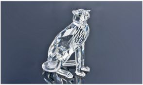 Swarovski Cut Crystal Figure ``Cheetah``. Number 7610 183 225, 3.75 inches high. with box and