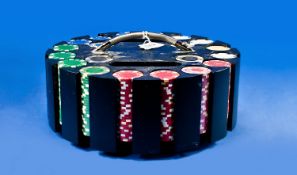 Swivelling Poker Game Chip Holder, fitted with 20 chip columns, fitted with steel handle.