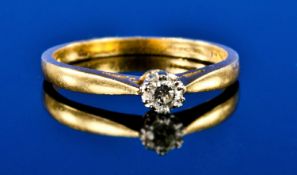 18ct Gold Single Stone Diamond Ring, Set With A Small Round Cut Diamond. Fully Hallmarked, Ring