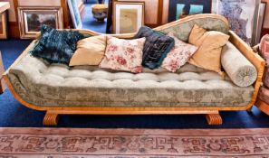 Biedermeier Style Bed Settee, European, veneered in Satin Birch on a pine ground, upholstered to
