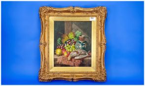 Thomas Charles Bale (Exh. 1886) Still Life Of Fruit & Game. Oil on canvas, signed. 12x9.5``. In