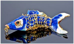 Large Silver Blue Enamelled Reticulated Fish, Length 120mm