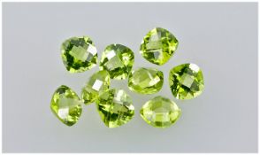 Loose Gemstones, Collection Of Nine Cushion Cut Green Peridots, Approx 9.00ct