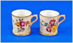 Royal Worcester Pair of Hand Painted Blush Ivory Miniature Mugs, each with floral decoration, dated