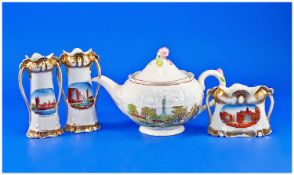 Four Pieces of Commemorative Ware comprising very rare `Goss` Teapot commemorating `The Clachan