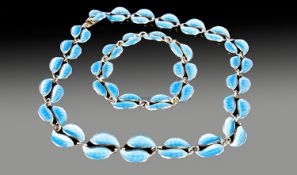 David Andersen Blue Enamelled Bracelet And Necklace Set, In The Leaf Design, Both Fully Hallmarked,