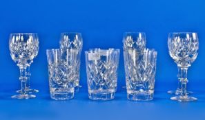 Set of Six Cut Glass Wine Glasses, with knopped stems, together with a further set of six cut glass