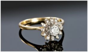 18ct Gold and Diamond Dress Ring, sunflower shaped cluster