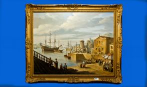 John L Chapman 1946 - Title A Continental 19th Century Harbour Scene. Oil on Canvas. Signed,