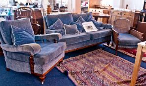Classic Three Piece Suite, comprising three seater settee, an armchair and a tub chair, canework to