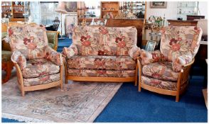 Ercol Renaissance Ash Three Piece Suite, with two seater settee and two arm chairs, with slatted