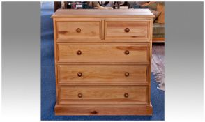 Pitch Pine Chest of Drawers, comprising two short drawer over three long drawers, fitted with knob