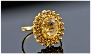 Victorian 18ct Gold Dress Ring, Set With A Single Yellow Faceted Stone In A Floral Castellani Style