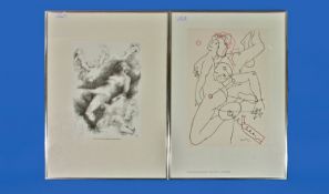 Two Framed Erotic Etchings, one signed and dated `Freddie 80` (Wilhelm Freddie`). The other signed