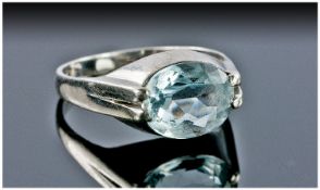 Ladies 9ct White Gold Set Single Stone Aquamarine Ring. Fully hallmarked. Modern setting.