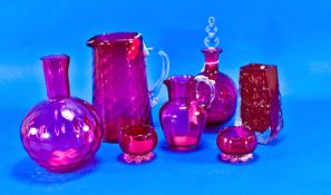 Seven Pieces of Various Ruby Glass, mainly Victorian.