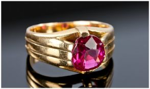 18ct Gold Ruby Ring, Set With A Single Old Cut Ruby Coloured, Blood Red Stone, Estimated Weight 1.