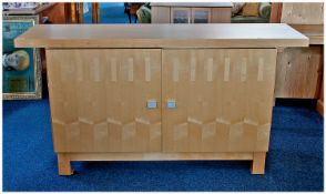 Contemporary Maple Veneered Side Cabinet, with over hanging top, fitted with two doors opening to