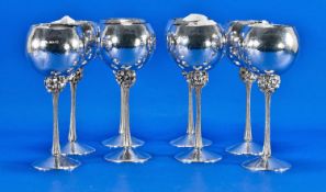 Stuart Devlin Designed Very Fine Set Of 8 Planished Silver Stemmed Drinking Goblets with gilt