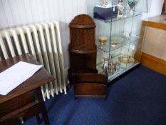 Oak Three Tier Corner Unit, with a small oak magazine rack.