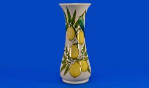 Moorcroft Lemon Design Vase by Sally Tuffin. Design introduced 1988 and withdrawn in 1990. Height