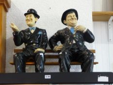 Large Size Model of Stan Laurel and Oliver Hardy depicting `Laurel and Hardy` sat on a park bench.