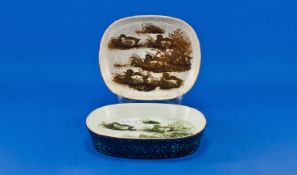 Matched Pair of Royal Copenhagen Serving Dishes, patterned with stylised ducks swimming amongst
