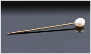Victorian Stick Pin, With Pearl Terminal, Length 68mm