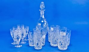 Collection of Glassware, comprising decanter six tumblers, six sherry glasses, some with star cut
