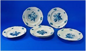 Set of Six Meissen Dessert Plates, with shaped edges, each hand painted, in underglaze blue, with a