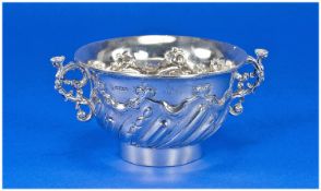 Edwardian Two Handle Silver Porringer with ornate pierced handles and half ribbed body. Hallmarked