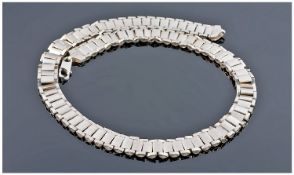 Silver Flat Panther Link Necklace, Length 18 Inches.