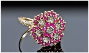 9ct Gold Ruby And Diamond Cluster Ring, Fully Hallmarked, Ring Size S½