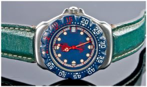 Gents Tag Heuer Professional Wristwatch, WA1210, Quartz Movement. Blue Dial And Bezel, Original