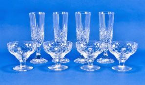 Collection of Glassware, comprising four cut glass Champagne glasses and a set of four sundae