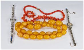 Small Jewellery Lot comprising vintage coral necklace, part branch, part rondelle beads, 18 inches