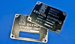Rolls Royce Interest, Two Metal Engine Plates From Bristol Engine Division, Bristol Olympus. From