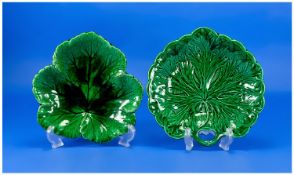 Two Green Wedgwood Leaf Plates. 8.5 inches and 9.5 inches diameter.