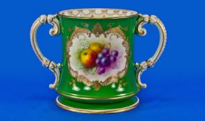 Royal Worcester Hand Painted and Signed Two Handled Loving Cup. The centre panel with a ``Fruits``