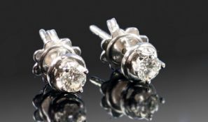 18ct White Gold Diamonds Stud Earrings, Each Set With A Round Modern Brilliant Cut Diamonds,