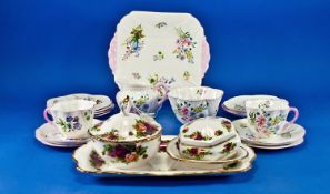 Shelley `Wild Flowers` Part Teaset comprising sandwich plate, 2 cups, 5 saucers and 6 side plates.